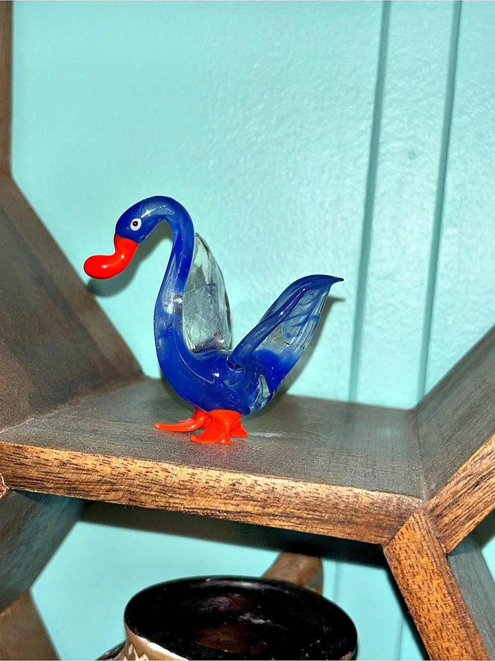 Murano style Blue & Red Glass Swan Decor